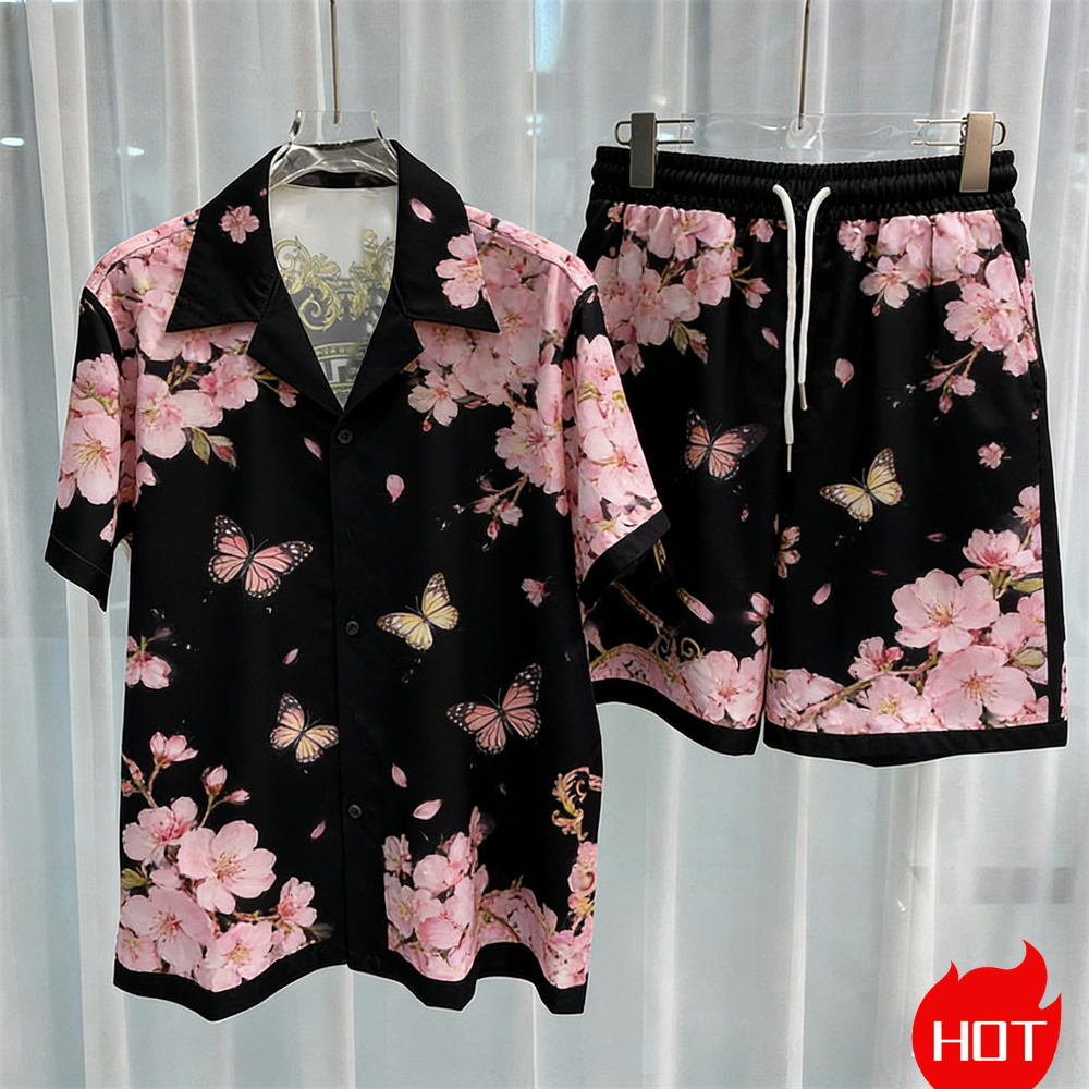 Summer Clothing Trend - デジタルプリントメンズセットファッションツーピースショートパンツセット高品質サマー半袖シャツユニセックスy2kシャツセットホームパジャマ