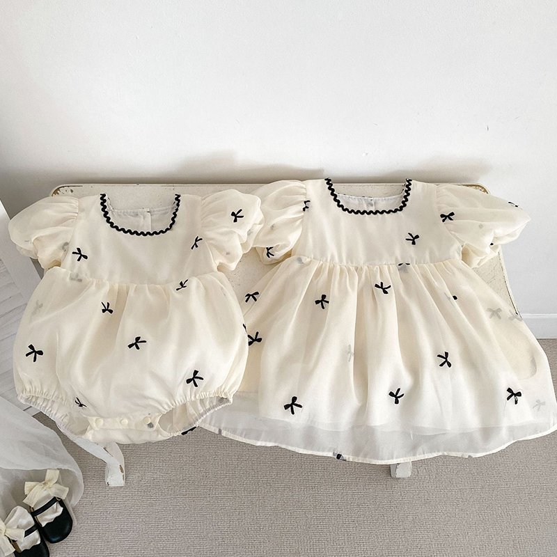 Summer Clothing For Babies - キッズ姉妹服夏の女の赤ちゃんドレス幼児女の子かわいい弓ガーゼドレス姉妹パフスリーブ幼児甘いプリンセスドレス