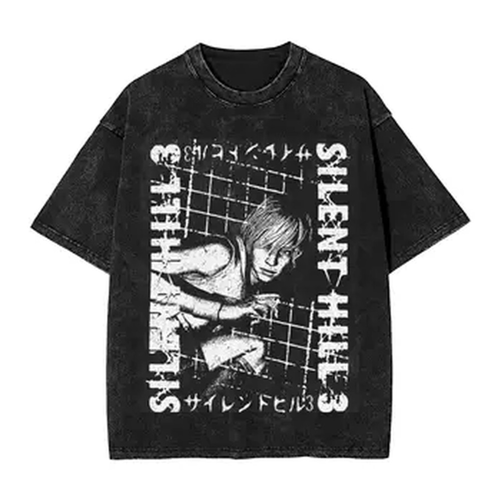 Summer Hill Clothing - サイレントヒル 3 ランヘザー Tシャツヴィンテージウォッシュ男性女性綿カジュアル Tシャツ夏半袖オーバーサイズ Tシャツ服