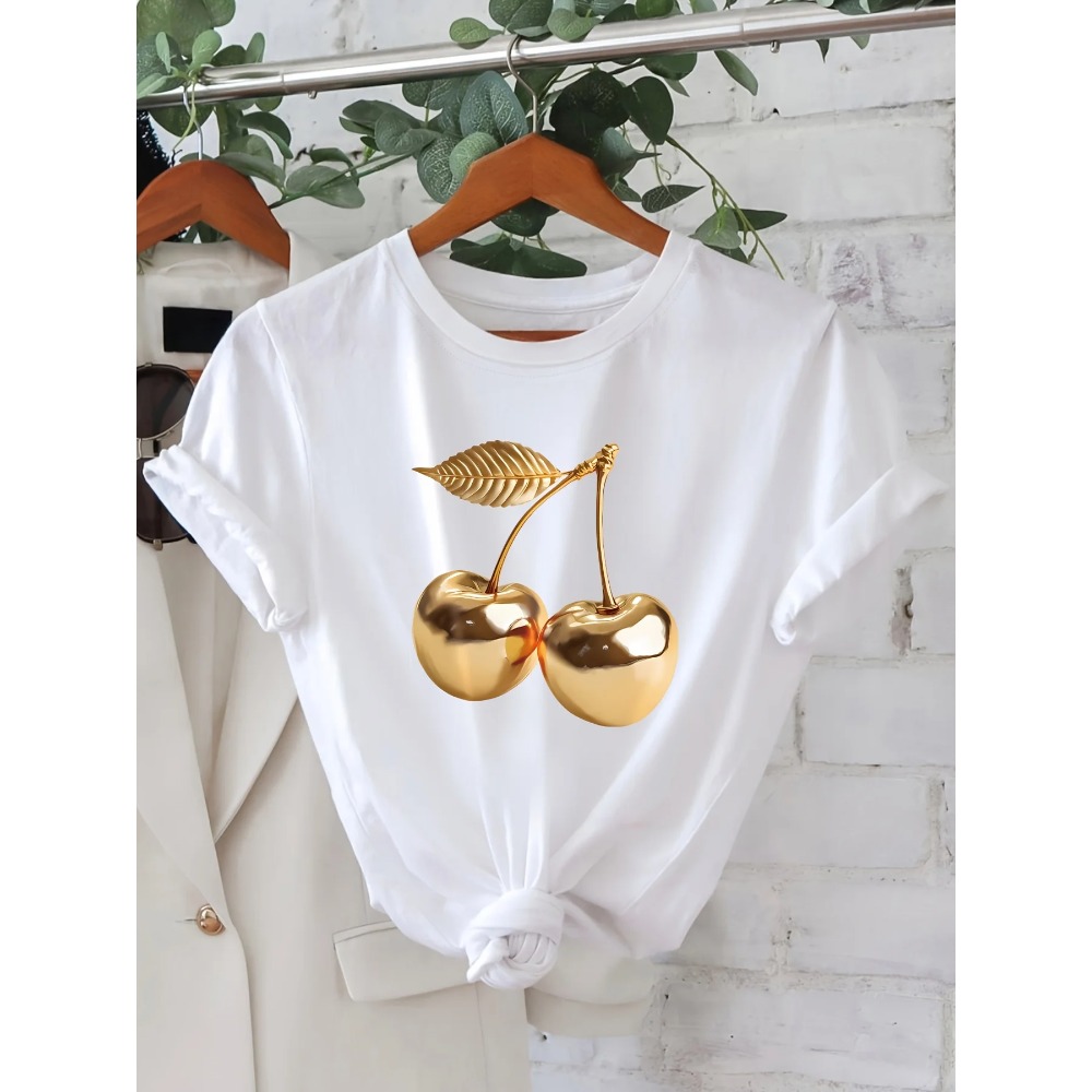 Summer Clothing Aesthetic - レディース カジュアル サマー Tシャツ ゴールデン チェリー