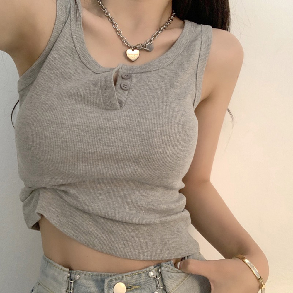Summer Clothing Teens - タンクトップ女性用リブボタンダウンノースリーブブラウスソリッドカラーカジュアルレディースティーントレンディベーシックサマードレス