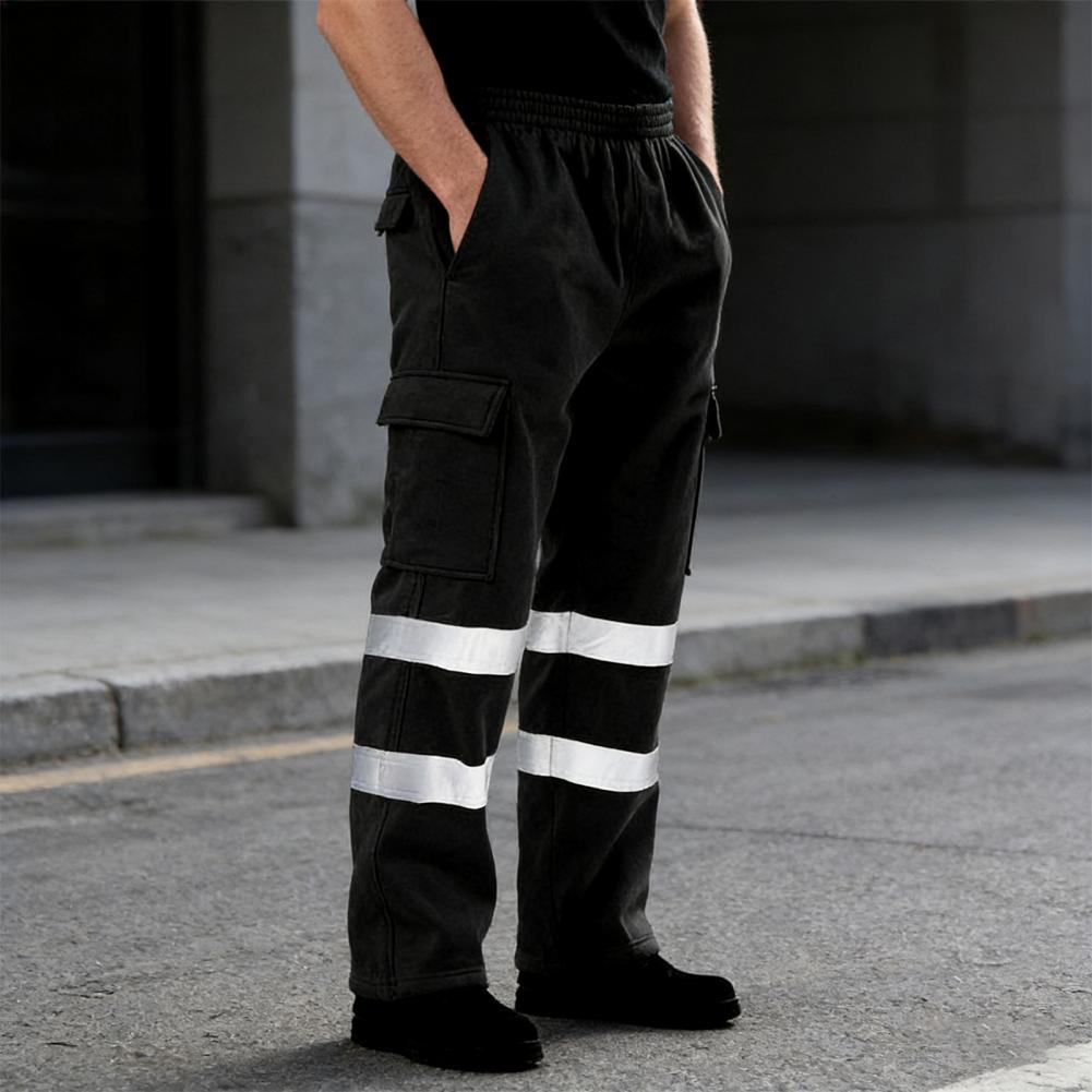 Summer Clothing Work - プラスサイズの男性用ワークパンツ、伸縮性ウエスト、高視認性、二重層反射ストリップ、安全パンツ、ヘビーデューティーワークウェア