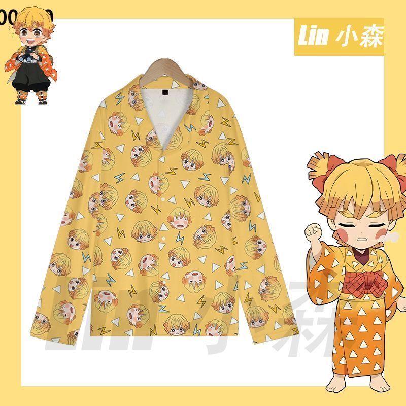 Summer Clothing Teens - 夏かわいいデーモンスレイヤー善逸パジャマ 2 個半袖ラペルホームセットソフトルーズカジュアルラウンジウェアパジャマ女性ティーン用