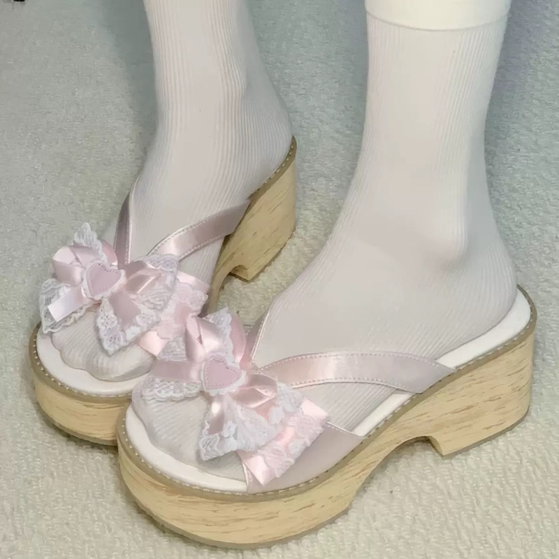 Summer Clothing Petite - スイートボウ木目調厚底プラットフォームスリッパ女性用夏和風快適ハイヒールサンダル