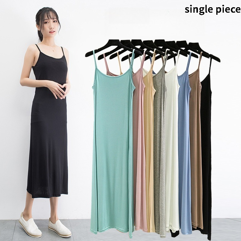 Summer Clothing Petite - モーダルキャミソールベストドレス女性用夏服抗浸透ノースリーブベースロングスカートスリム裏地付きミッドレングスドレス