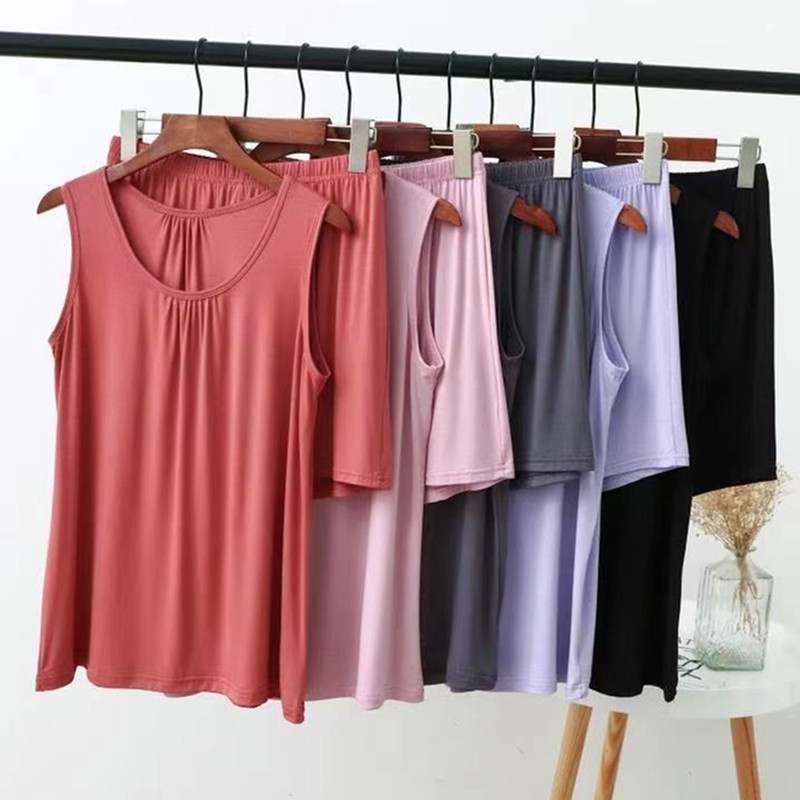 Xl Summer Clothing - Fdfklak-ノースリーブのトップスとショーツ,女性用2ピーススーツ,ルーズフィット,コットン,パジャマ,ラージサイズ,XL-6XL
