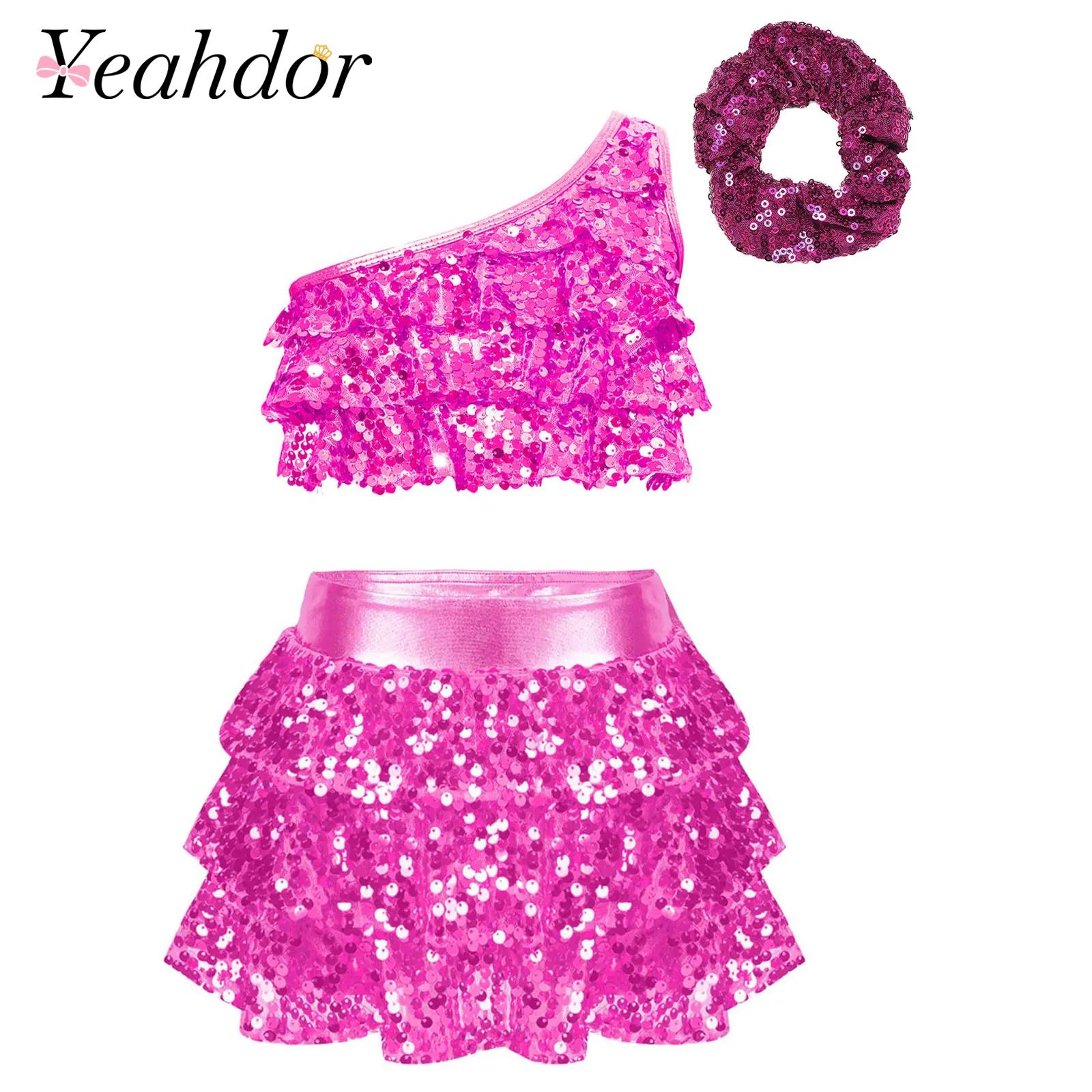 Summer Clothing For Girls - キッズガールズ光沢のあるスパンコールラテンジャズダンス衣装パーティー衣装ステージパフォーマンス 2 枚ダンスウェア子供服セット