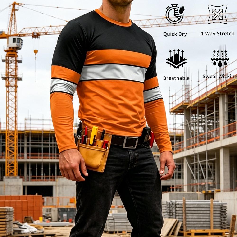 Summer Clothing Trend - 秋の高品質明るい色のストライプ作業服メンズ長袖 Tシャツ通気性カジュアル O ネック安全作業服