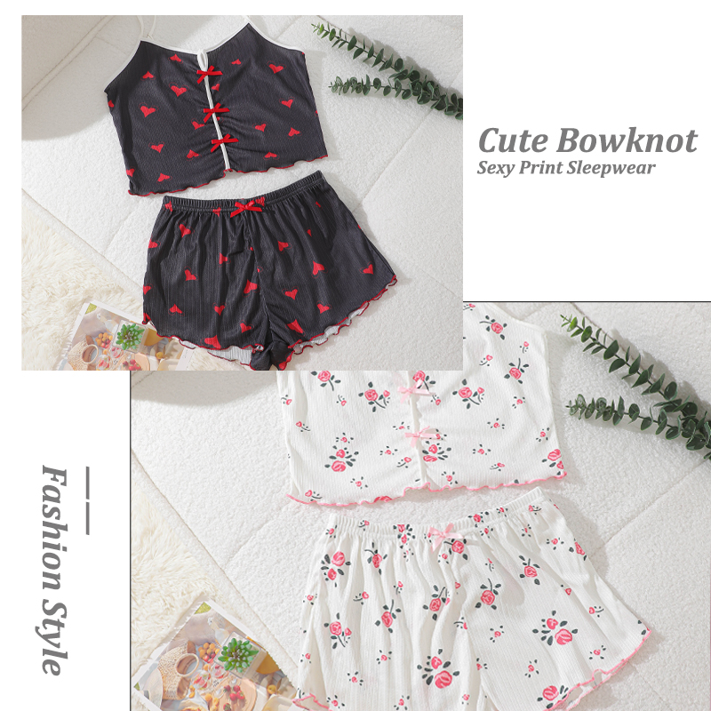 女性の夏のスパゲッティストラップトップとショーツパジャマセッ - Xl Summer Clothing のレビューと価格