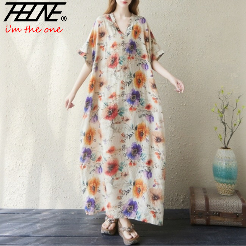 女性のためのヴィンテージフローラルプリントドレス,夏服,ルー - Indian Summer Vintage Clothing のレビューと価格