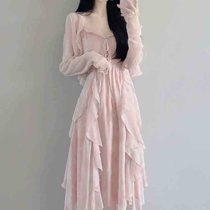 女の子のための透明なストラップドレスのセット,薄いコート,美 - Summer Clothing Aesthetic のレビューと価格