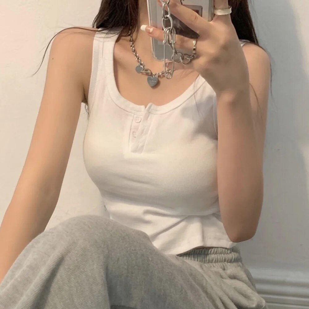 タンクトップ女性用リブボタンダウンノースリーブブラウスソリッ - Summer Clothing Teens のレビューと価格