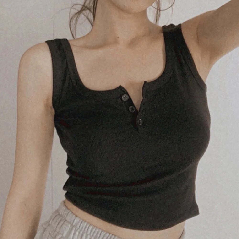 タンクトップ女性用リブボタンダウンノースリーブブラウスソリッ - Summer Clothing Teens のレビューと価格