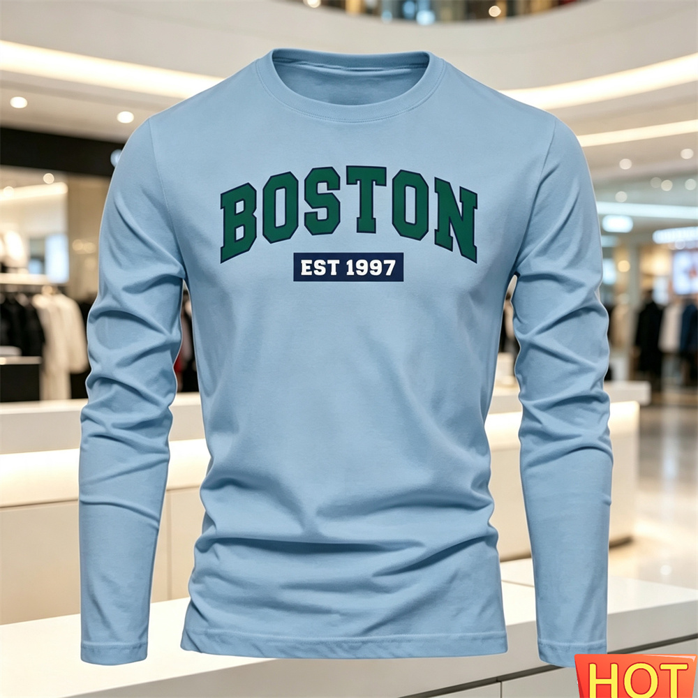 秋夏メンズ長袖 Tシャツレターパターンラウンドネック Tシャ - Summer Clothing Trend のレビューと価格