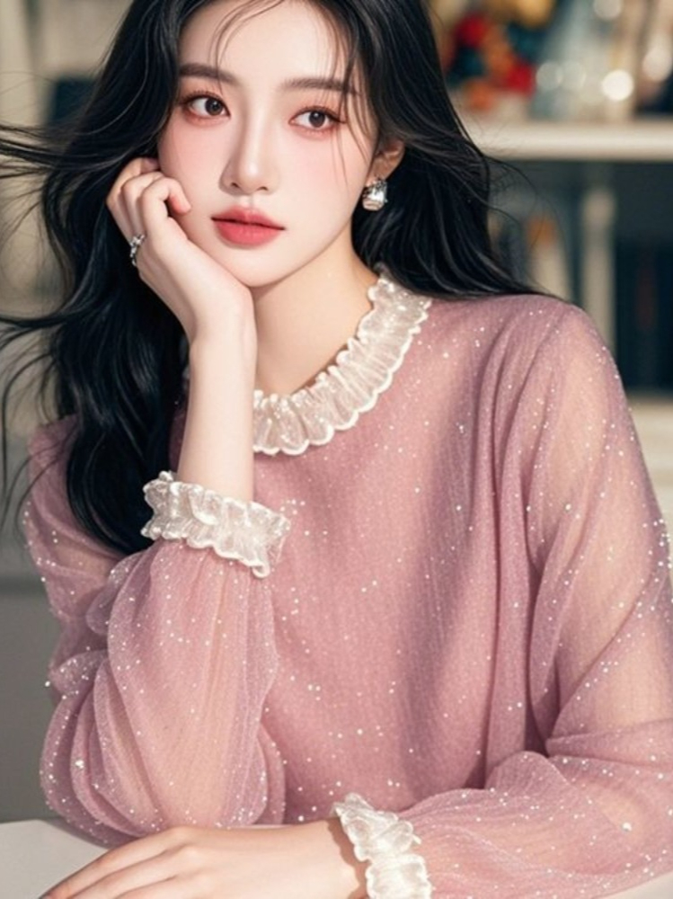 フレンチスウィートブラウス ラッフル パッチワーク スタンド - Summer Clothing In French のレビューと価格