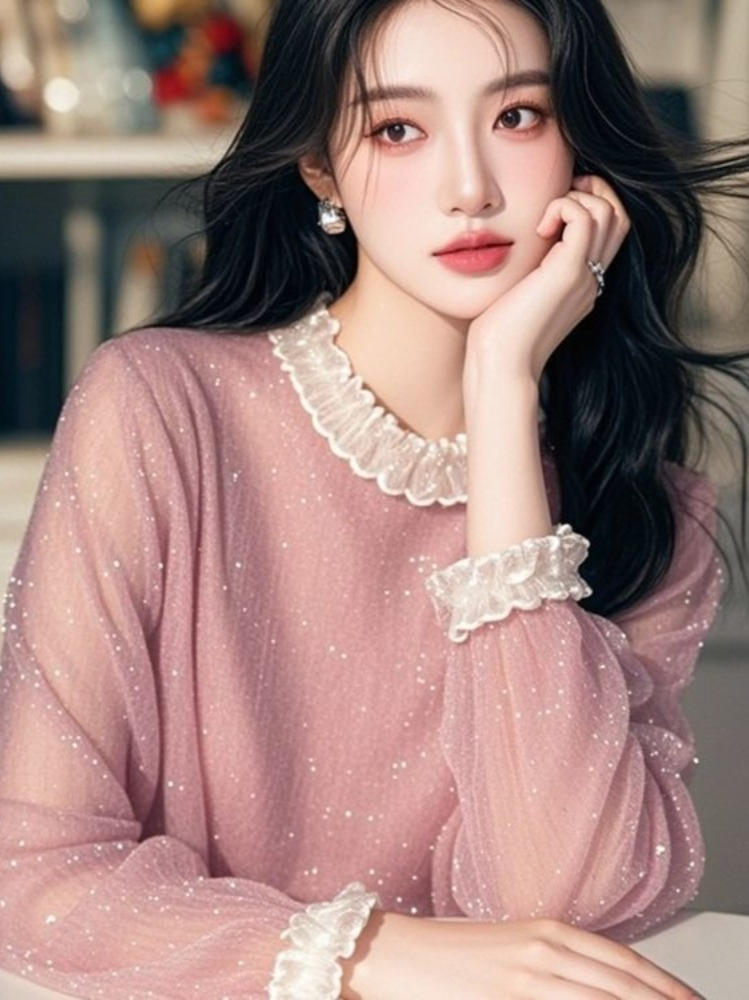 フレンチスウィートブラウス ラッフル パッチワーク スタンド - Summer Clothing In French のレビューと価格