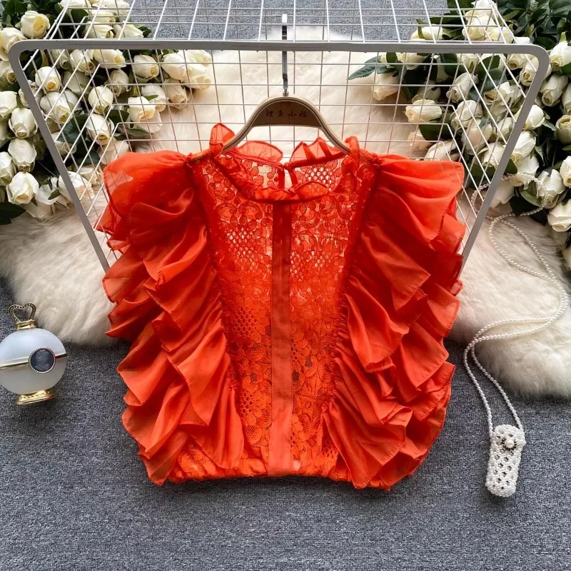 ヴィンテージ風エレガントレース花びらスリーブブラウス フレン - Summer Clothing In French のレビューと価格