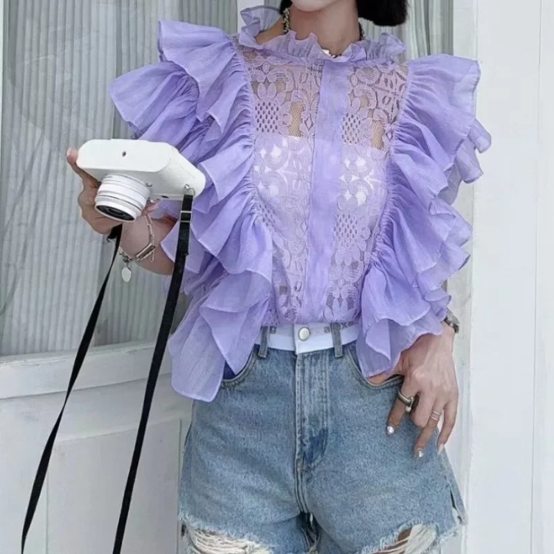 ヴィンテージ風エレガントレース花びらスリーブブラウス フレン - Summer Clothing In French のレビューと価格