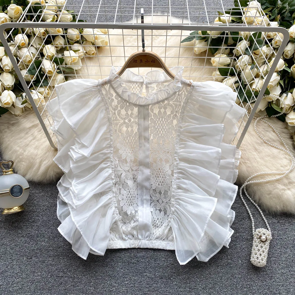 ヴィンテージ風エレガントレース花びらスリーブブラウス フレン - Summer Clothing In French のレビューと価格