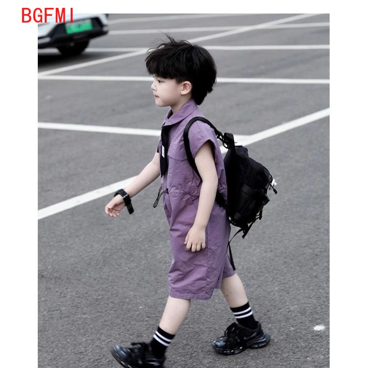 キッズサマーショーツオーバーオールカプリボーイズパープルパン - Summer Clothing For Babies のレビューと価格