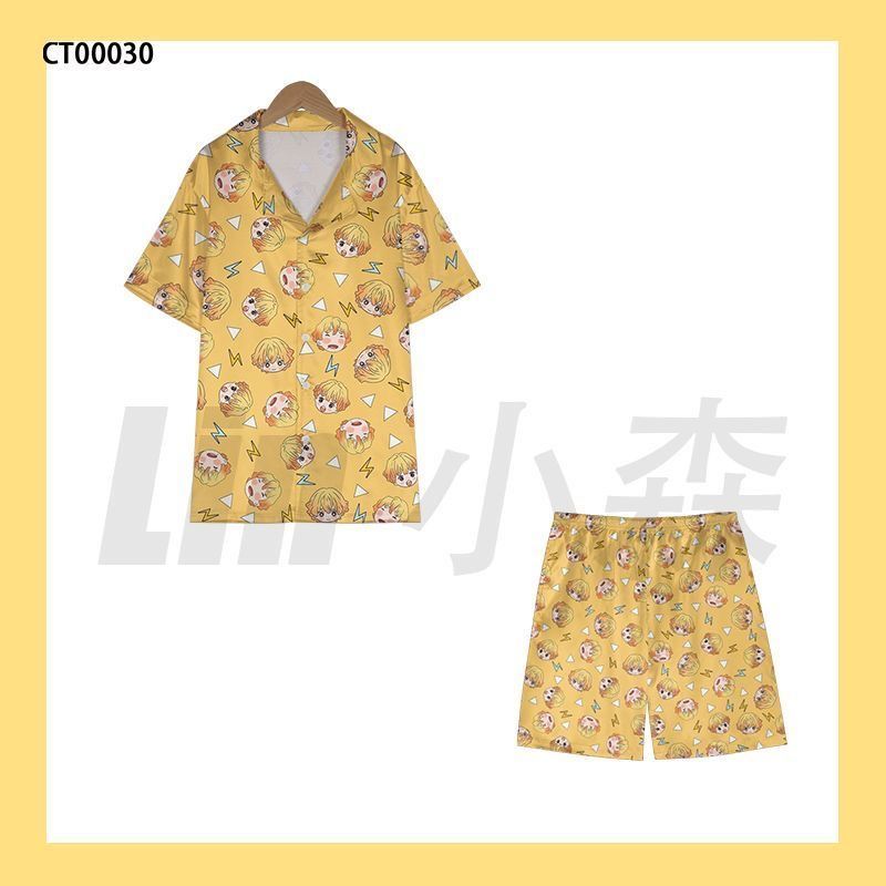 夏かわいいデーモンスレイヤー善逸パジャマ 2 個半袖ラペルホ - Summer Clothing Teens のレビューと価格