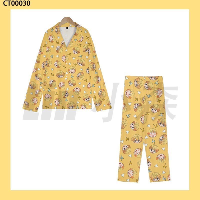 夏かわいいデーモンスレイヤー善逸パジャマ 2 個半袖ラペルホ - Summer Clothing Teens のレビューと価格