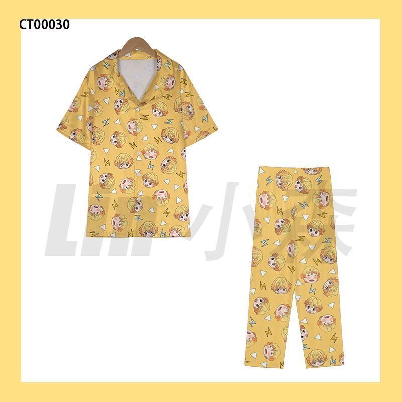 夏かわいいデーモンスレイヤー善逸パジャマ 2 個半袖ラペルホ - Summer Clothing Teens のレビューと価格