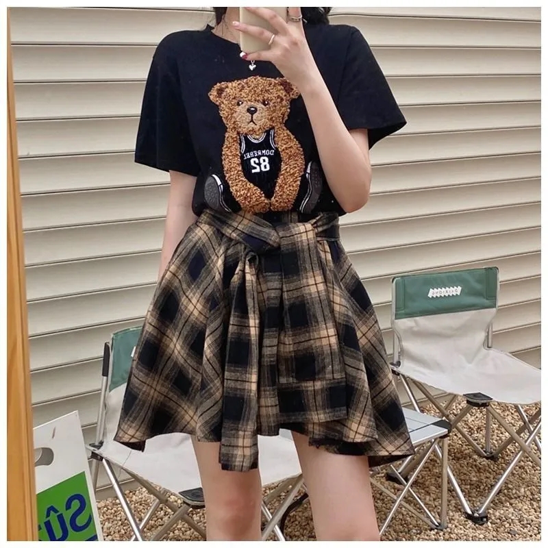女性の夏のスカートとトップスセット,漫画のクマのデザインのス - Summer Clothing Aesthetic のレビューと価格