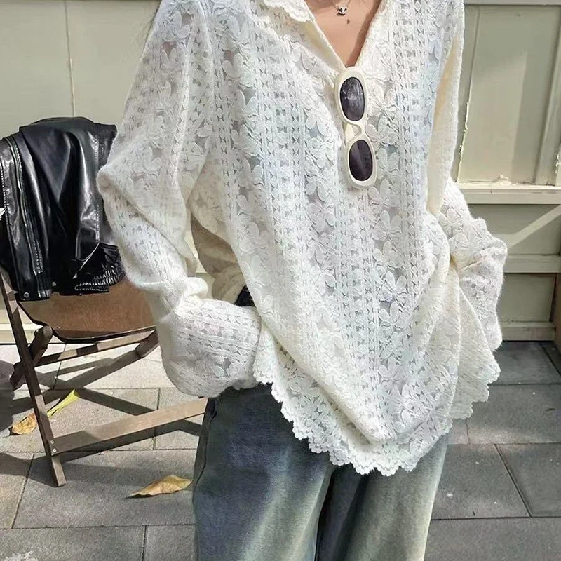 Y2K レースフード付きシャツ女性ストリートセクシーな中空ア - Summer Clothing Aesthetic のレビューと価格
