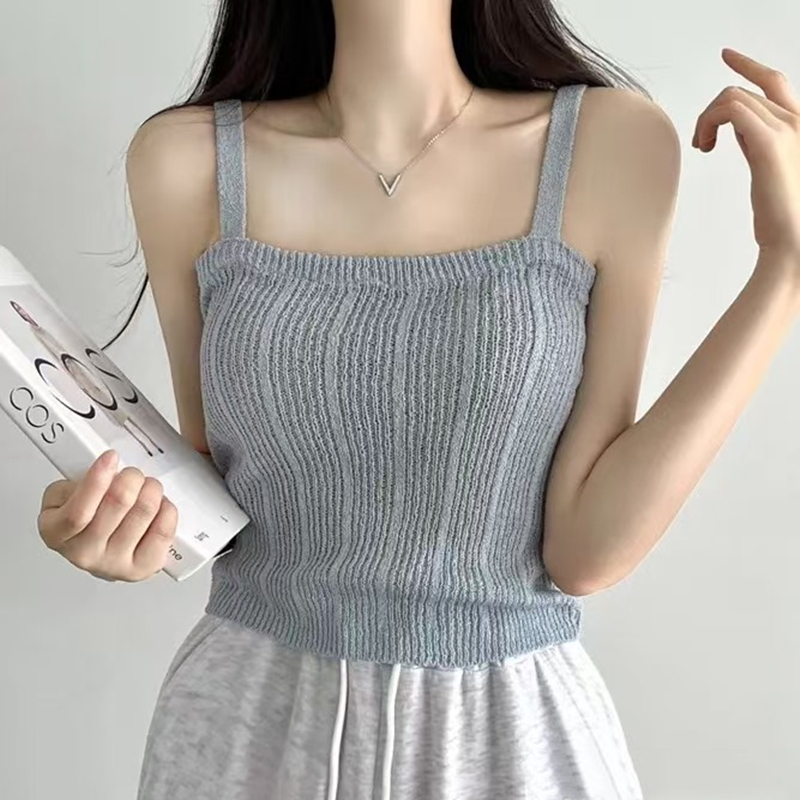 ニットキャミトップ女性ティーンガールパステルノースリーブスト - Summer Clothing Teens のレビューと価格