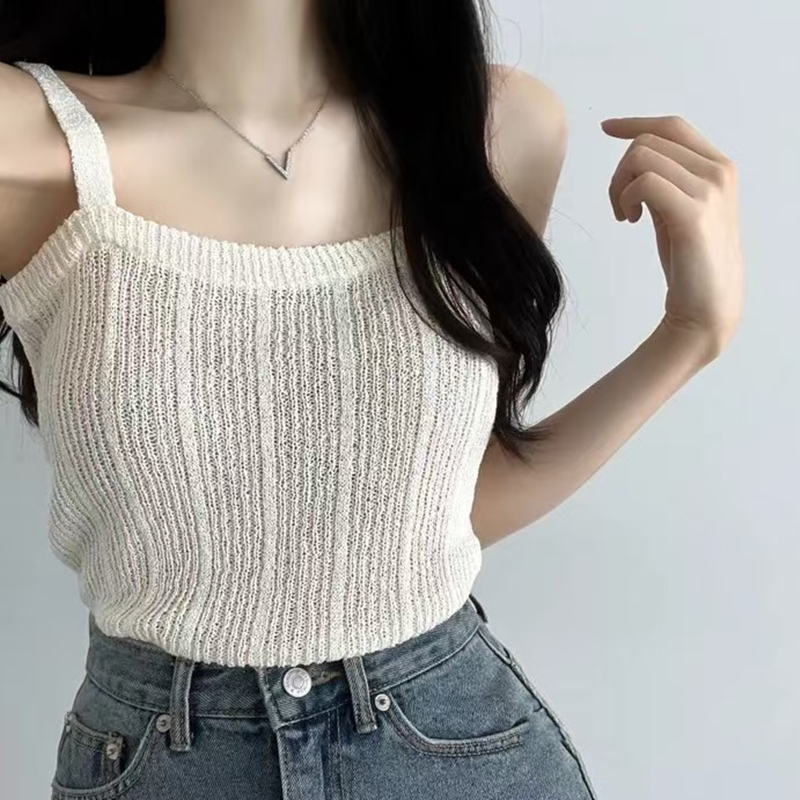 ニットキャミトップ女性ティーンガールパステルノースリーブスト - Summer Clothing Teens のレビューと価格