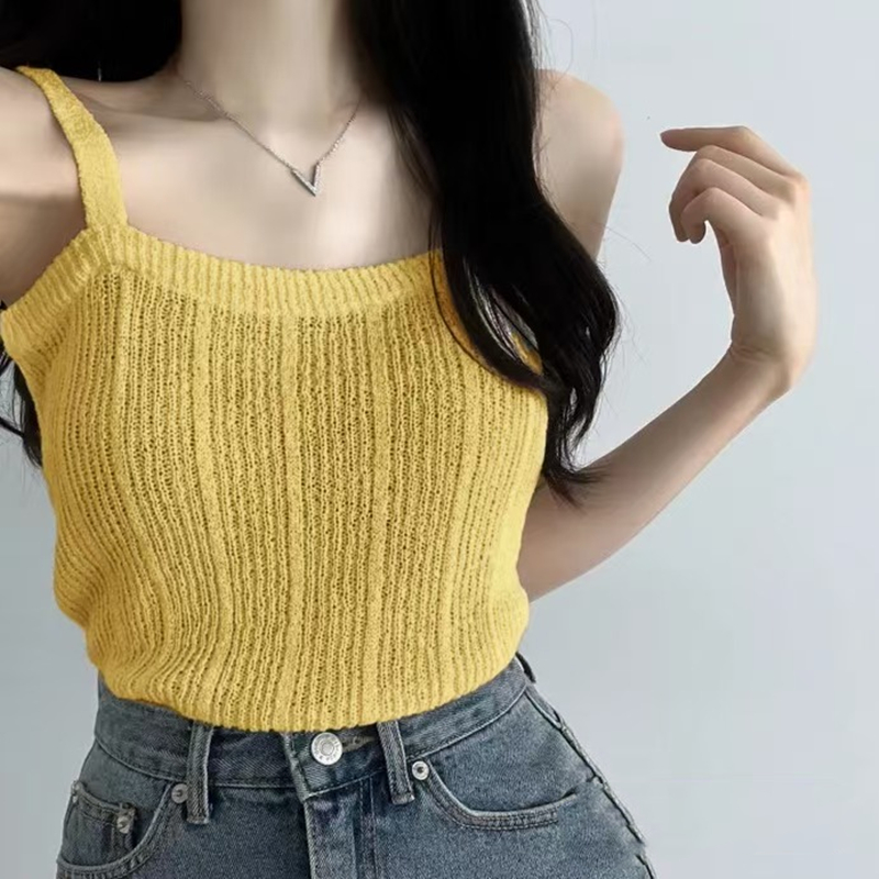 ニットキャミトップ女性ティーンガールパステルノースリーブスト - Summer Clothing Teens のレビューと価格